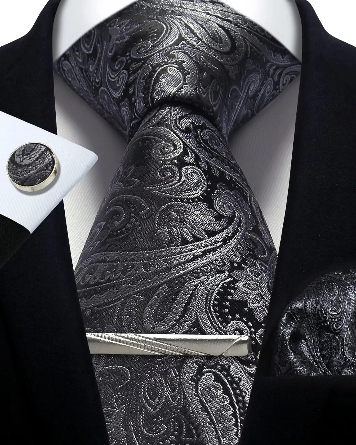 Paisley Floral Mens Tie Formal Necktie Pocket Squares Ties Clips Cufflinks Classic for Men Set