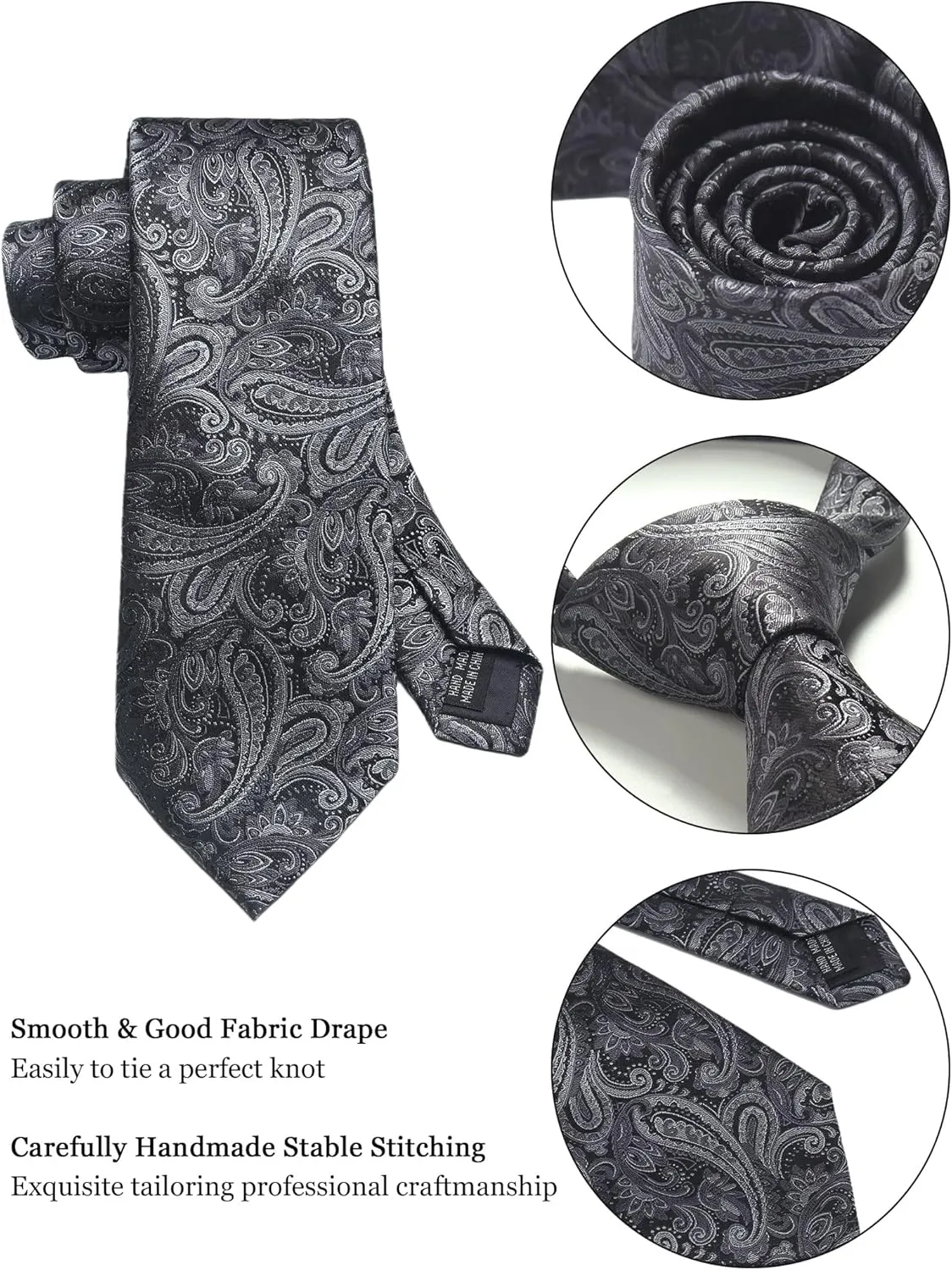 Paisley Floral Mens Tie Formal Necktie Pocket Squares Ties Clips Cufflinks Classic for Men Set