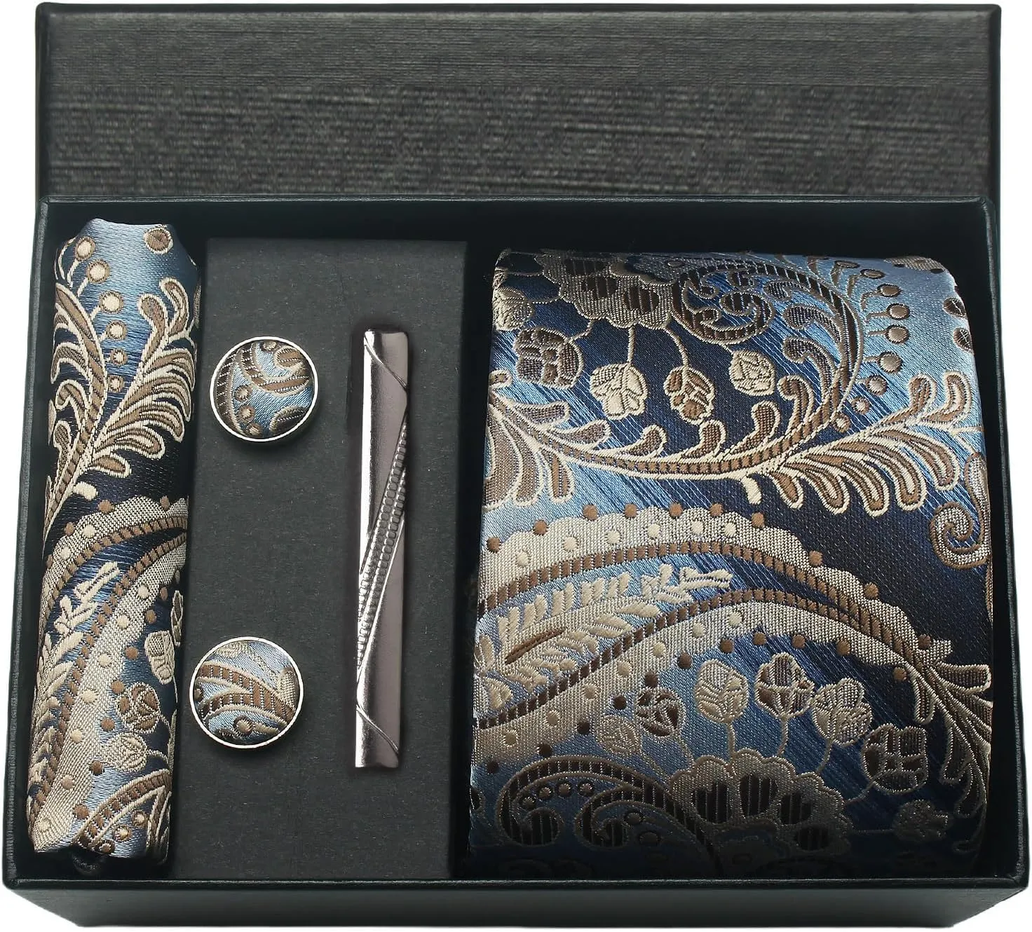 Paisley Floral Mens Tie Formal Necktie Pocket Squares Ties Clips Cufflinks Classic for Men Set