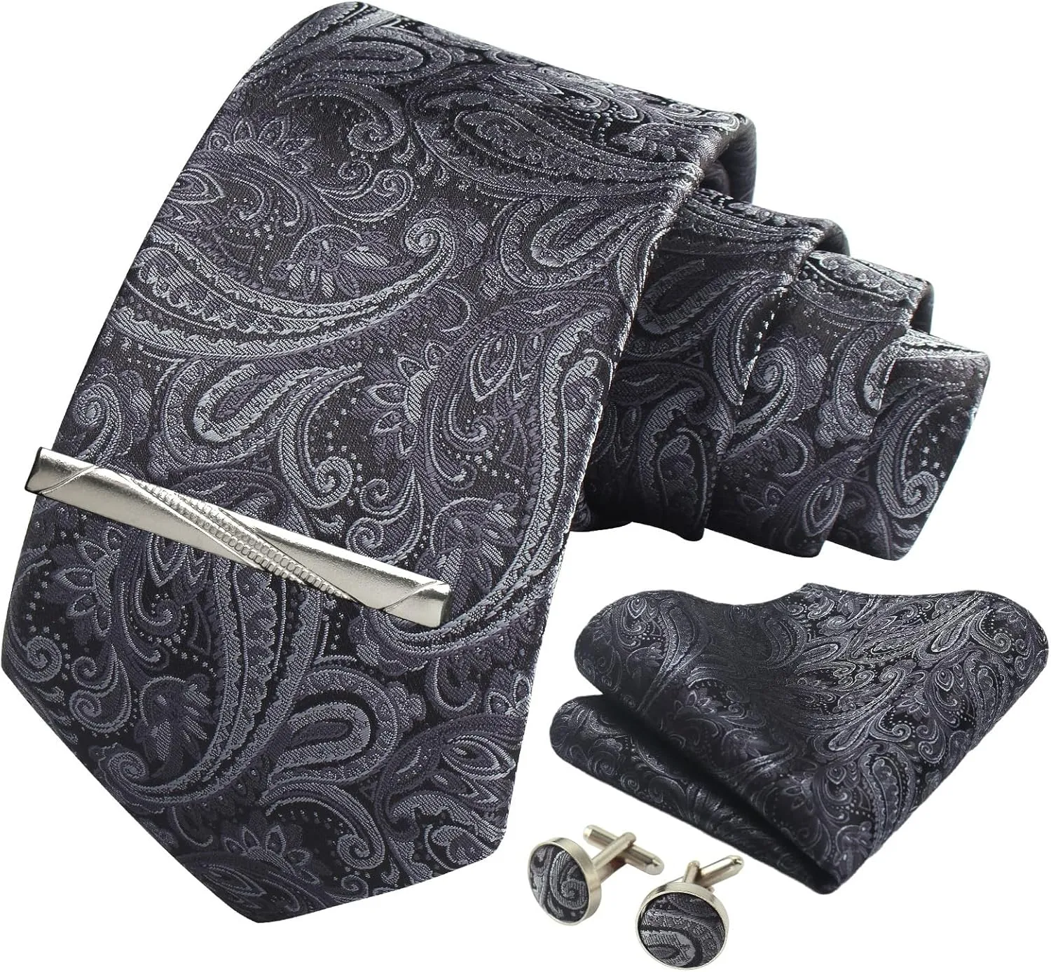 Paisley Floral Mens Tie Formal Necktie Pocket Squares Ties Clips Cufflinks Classic for Men Set