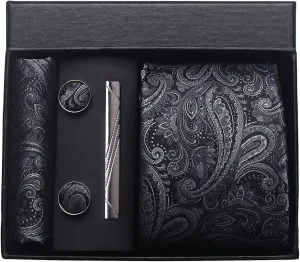 Paisley Floral Mens Tie Formal Necktie Pocket Squares Ties Clips Cufflinks Classic for Men Set