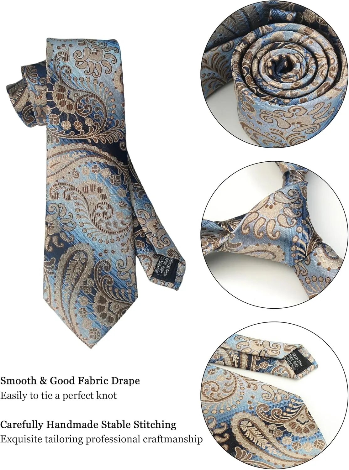 Paisley Floral Mens Tie Formal Necktie Pocket Squares Ties Clips Cufflinks Classic for Men Set