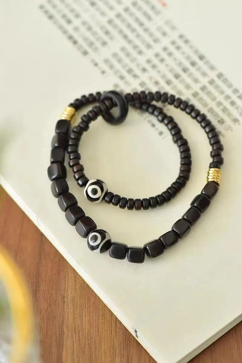 Panzhu bracelet, Buddhist Rosary,Rosary Beads,Prayer Beads Natural Sandalwood Square Shape Tibetan Buddhist Meditation Double Circle Style Jewelry