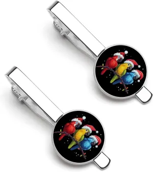 Parrots with Santa Hats Christmas Men's Tie Clip Round Tie Bar Tie Tack Pins Personalized Tie Clasp Jewelry Accessories