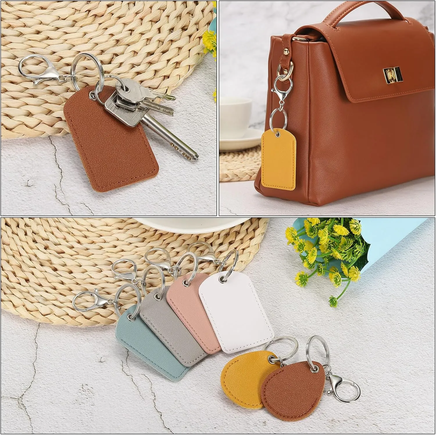 PATIKIL Leather Key Fob, PU Leather Key Fobs with Key Rings Keychain Holder for ID Key Cards