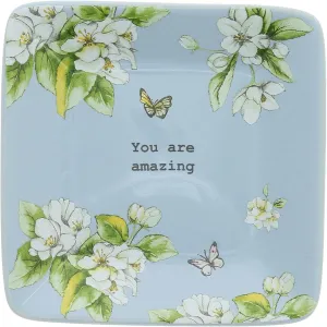 Pavilion Gift Company - Amazing - 3.5" Square Keepsake Jewelry Necklace Bracelet Earrings Ring Floral Spring Dish Tray Encouragement Friendship Friend Bestie BFF Wife Girlfriend