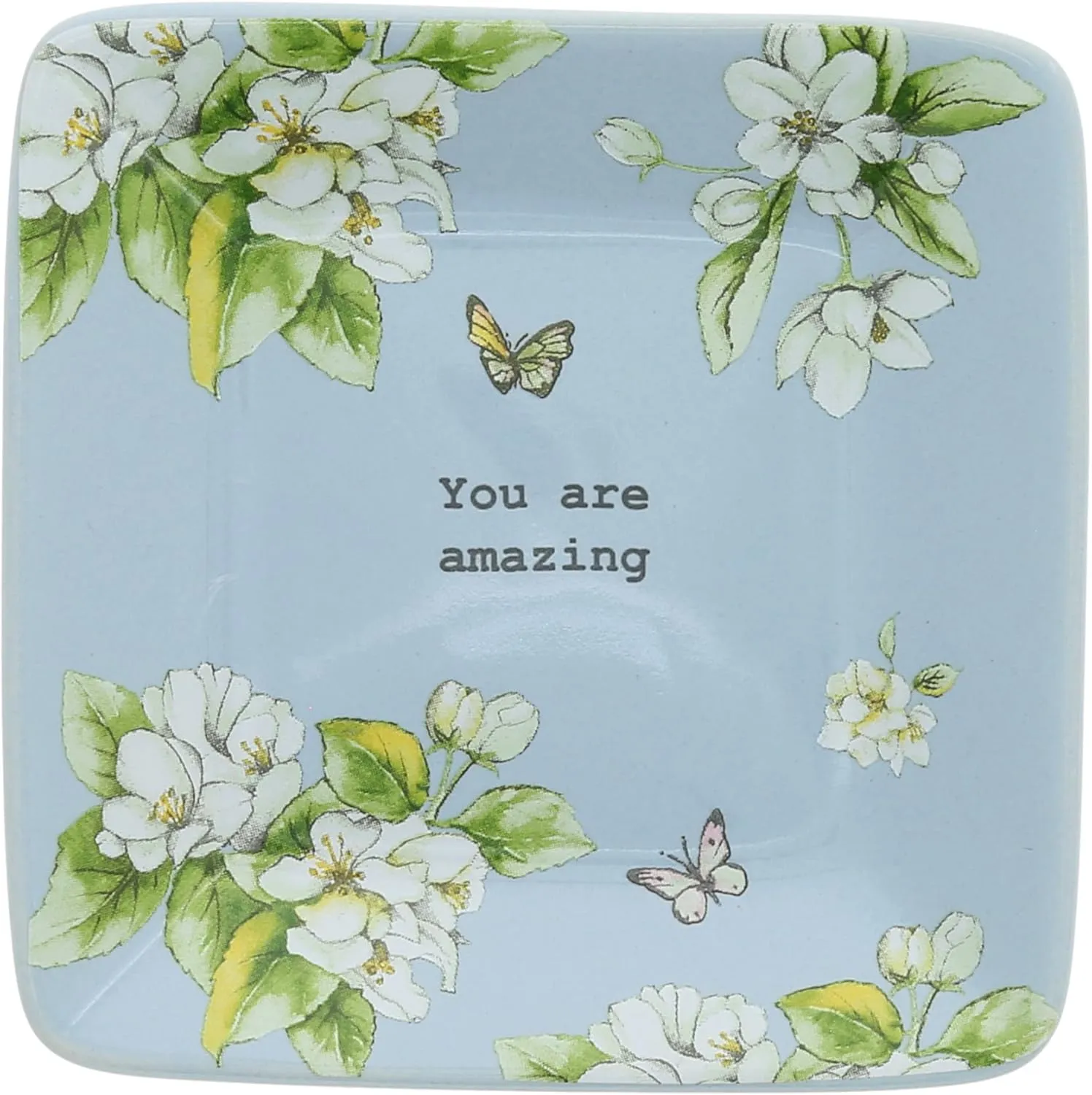 Pavilion Gift Company - Amazing - 3.5" Square Keepsake Jewelry Necklace Bracelet Earrings Ring Floral Spring Dish Tray Encouragement Friendship Friend Bestie BFF Wife Girlfriend