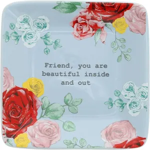 Pavilion Gift Company - Friend - 3.5" Square Keepsake Jewelry Necklace Bracelet Earrings Ring Floral Spring Dish Tray Friendship Best Friend BFF Bestie
