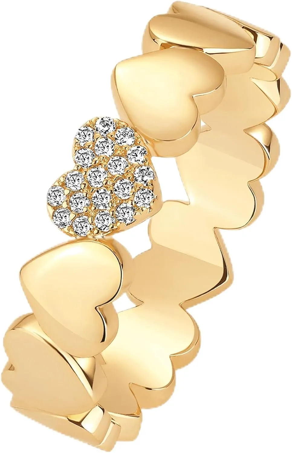 PAVOI 14K Gold Plated Heart Stackable Rings for Women | Love Valentines Statement Chunky Signet Ring Band | Friendship Rings