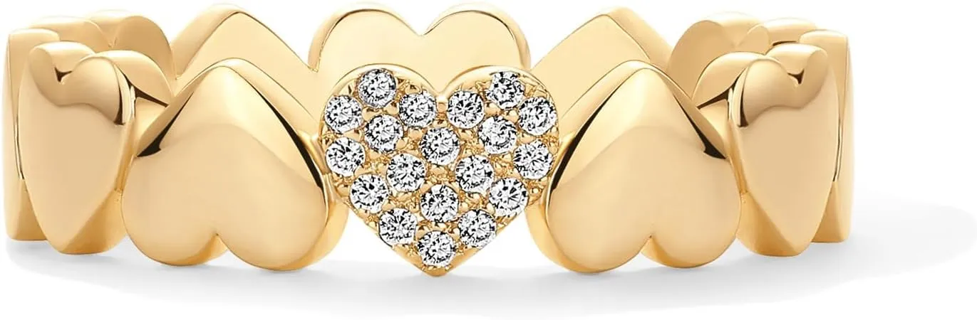 PAVOI 14K Gold Plated Heart Stackable Rings for Women | Love Valentines Statement Chunky Signet Ring Band | Friendship Rings