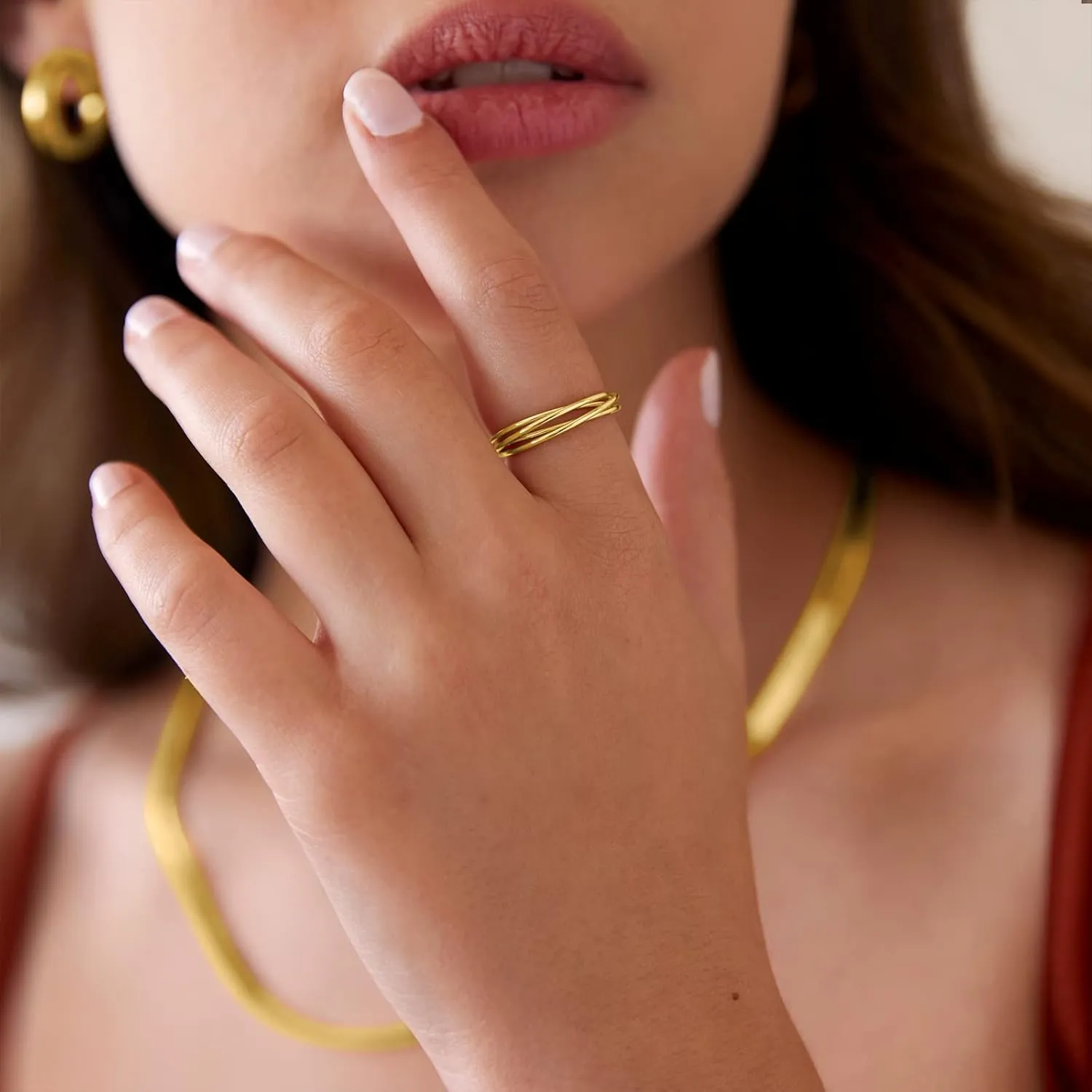 PAVOI 14K Plated Interlocked Rolling Anxiety Fidget Ring for Women and Men - Stacking Gold Ring