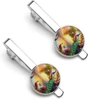 Peacock Sun Mens Tie Clips Pin Unique Tie Bars for Wedding Anniversary Holiday Gifts 5.5x2.2cm