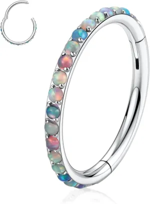 PEAKLINK 316L Surgical Steel Nose Ring Opal Nose Hoop Cartilage Earring Tragus Helix Conch Rook Daith Piercing Jewelry Lip Septum Piercing
