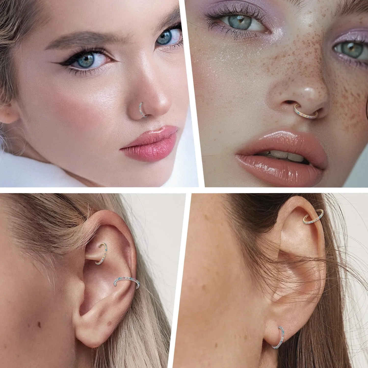 PEAKLINK 316L Surgical Steel Nose Ring Opal Nose Hoop Cartilage Earring Tragus Helix Conch Rook Daith Piercing Jewelry Lip Septum Piercing