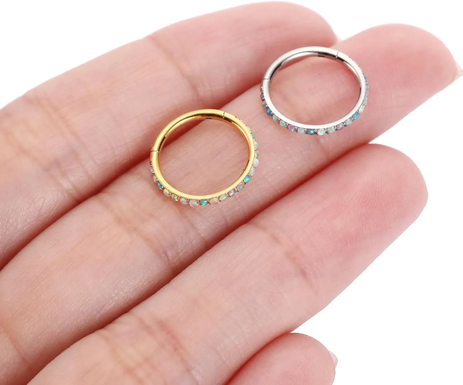 PEAKLINK 316L Surgical Steel Nose Ring Opal Nose Hoop Cartilage Earring Tragus Helix Conch Rook Daith Piercing Jewelry Lip Septum Piercing
