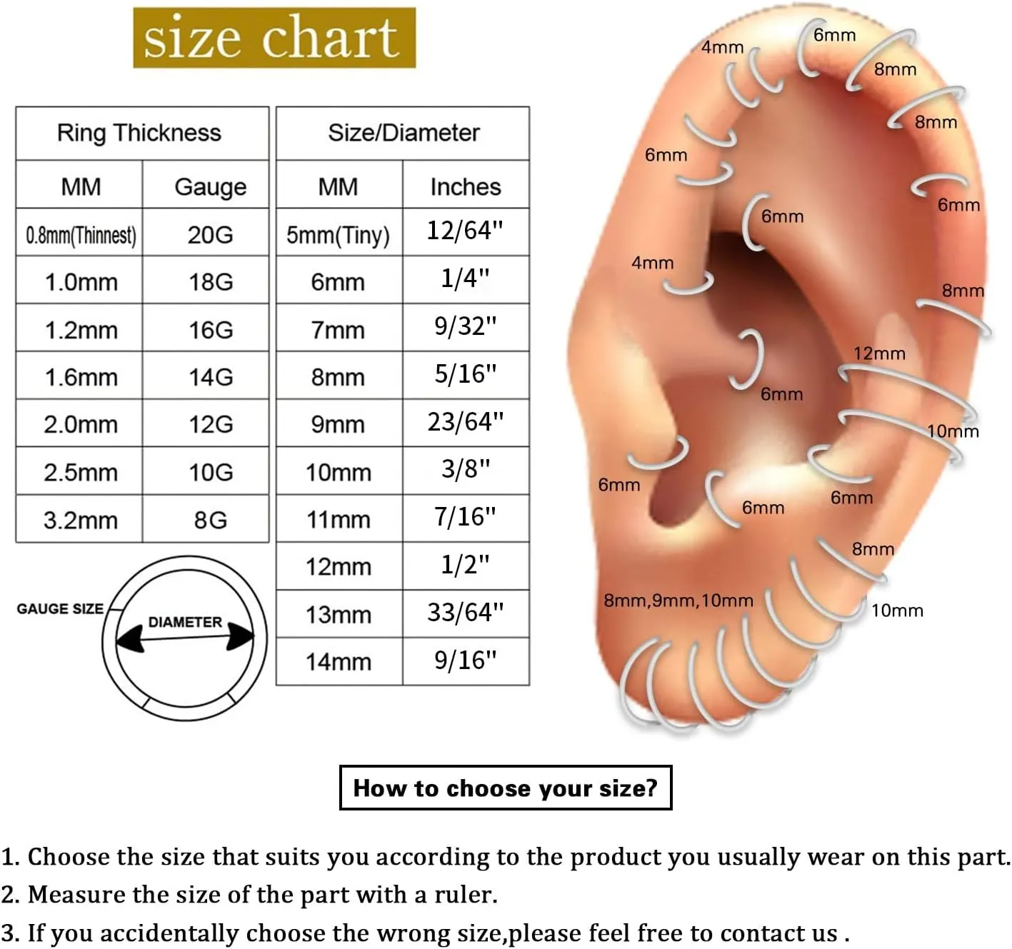 PEAKLINK 316L Surgical Steel Nose Ring Opal Nose Hoop Cartilage Earring Tragus Helix Conch Rook Daith Piercing Jewelry Lip Septum Piercing
