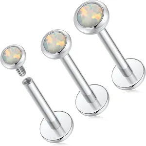 PEAKLINK 3PCS Opal Labret Studs 16G Lip Rings G23 Titanium Tragus Conch Earring Internally Threaded Labret Jewelry Cartilage Helix Piercing Medusa Medusa Jewelry 6/8/10mm