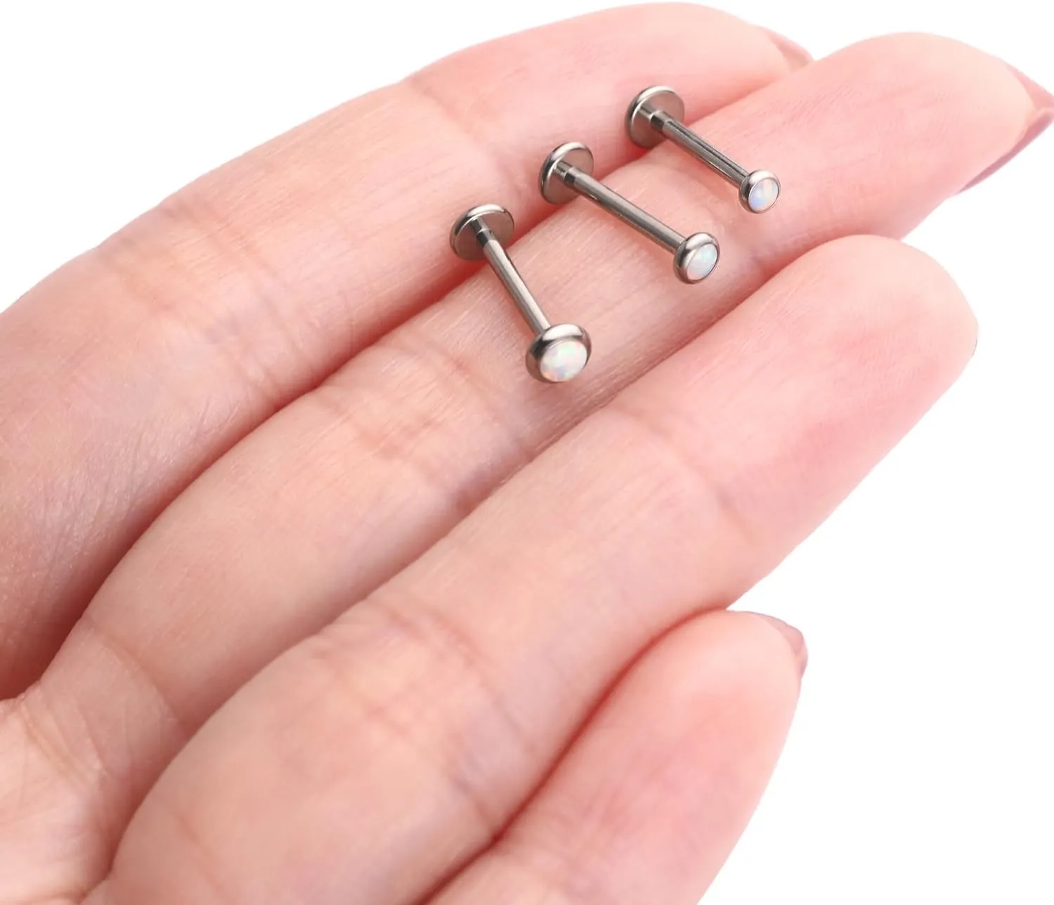 PEAKLINK 3PCS Opal Labret Studs 16G Lip Rings G23 Titanium Tragus Conch Earring Internally Threaded Labret Jewelry Cartilage Helix Piercing Medusa Medusa Jewelry 6/8/10mm