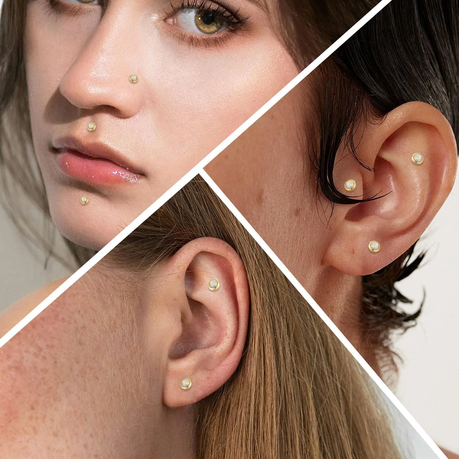 PEAKLINK 3PCS Opal Labret Studs 16G Lip Rings G23 Titanium Tragus Conch Earring Internally Threaded Labret Jewelry Cartilage Helix Piercing Medusa Medusa Jewelry 6/8/10mm