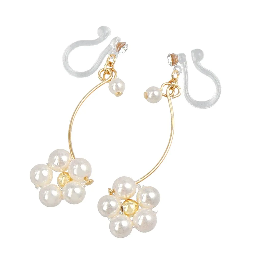 Pearl Flower Invisible Clip On Earrings