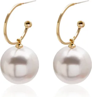 Pearl Hoop Earrings for Women Big Pearl Hoop Earrings Gold Plated Lightweight Open Large Circle Round Pearl Earrings Jewelry Birthday Gift for Women