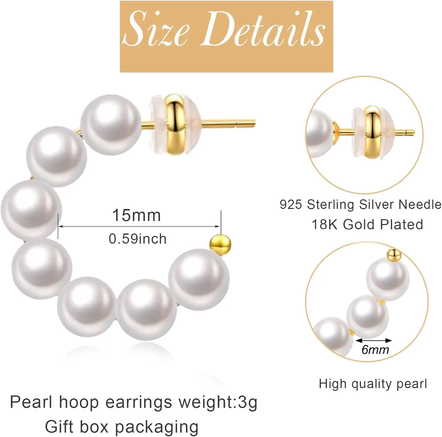 Pearl Hoop Earrings for Women Small Pearl Hoop Earrings Gold Plated Lightweight Open Large Circle Round Pearl Earrings Jewelry Birthday Gift for Women