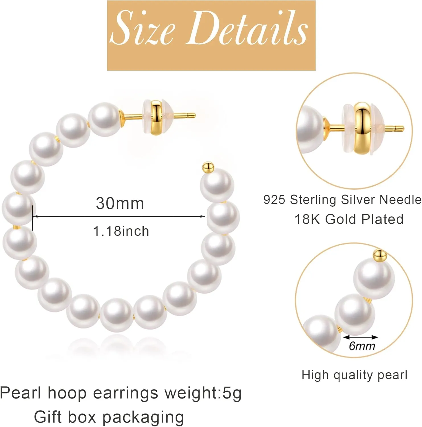 Pearl Hoop Earrings for Women Small Pearl Hoop Earrings Gold Plated Lightweight Open Large Circle Round Pearl Earrings Jewelry Birthday Gift for Women