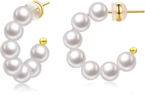 Pearl Hoop Earrings for Women Small Pearl Hoop Earrings Gold Plated Lightweight Open Large Circle Round Pearl Earrings Jewelry Birthday Gift for Women