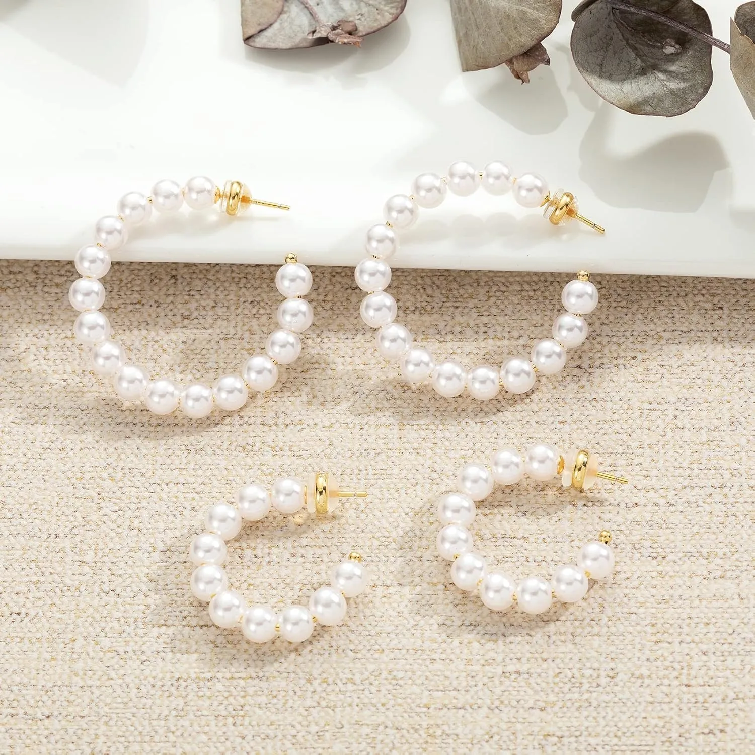 Pearl Hoop Earrings for Women Small Pearl Hoop Earrings Gold Plated Lightweight Open Large Circle Round Pearl Earrings Jewelry Birthday Gift for Women