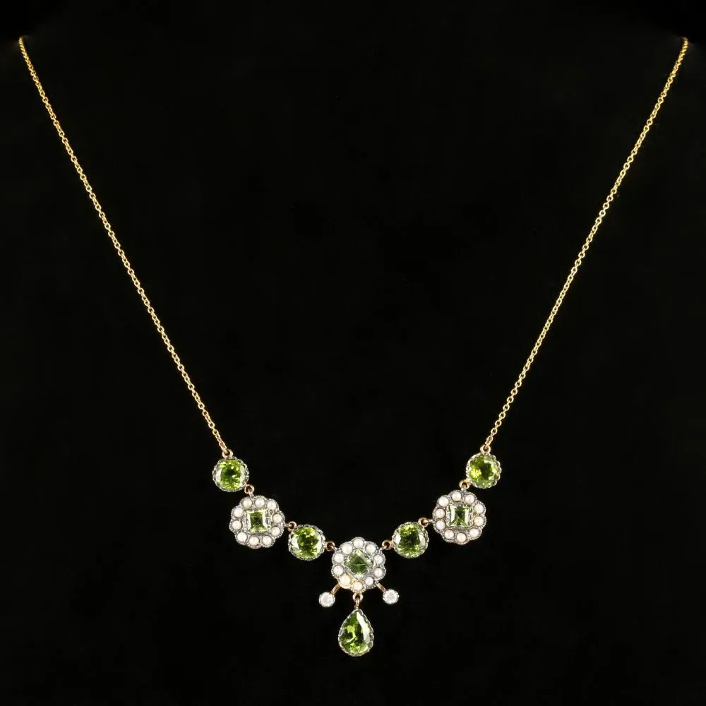 Peridot Pearl Diamond Necklace 9Ct Gold