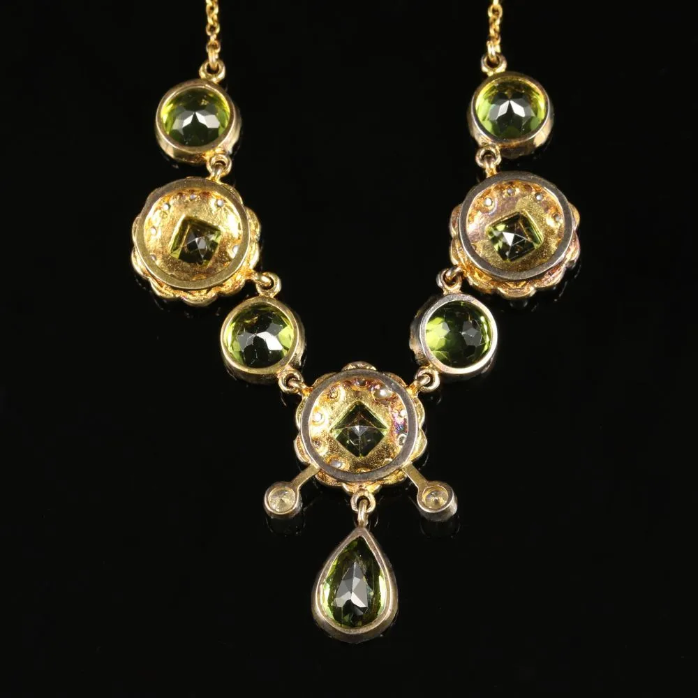 Peridot Pearl Diamond Necklace 9Ct Gold