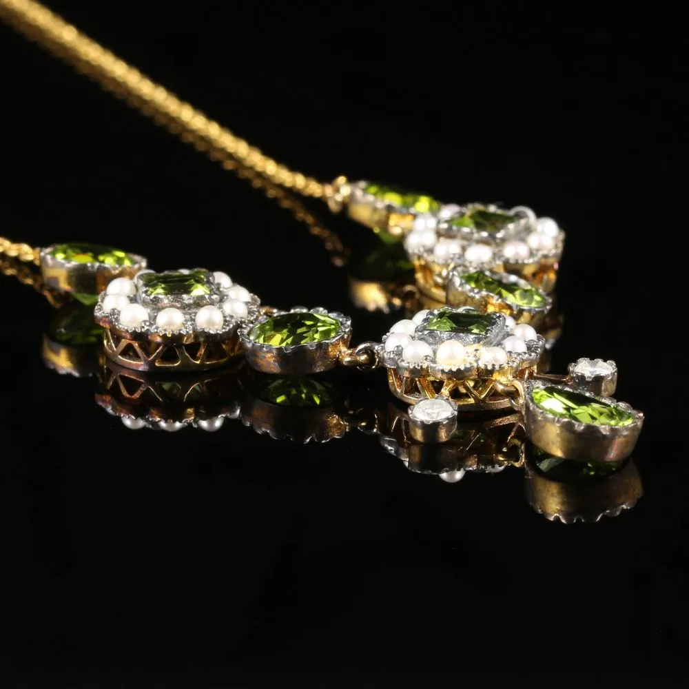 Peridot Pearl Diamond Necklace 9Ct Gold
