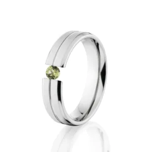 Peridot Tension Ring, Peridot Ring, 5mm Titanium Ring