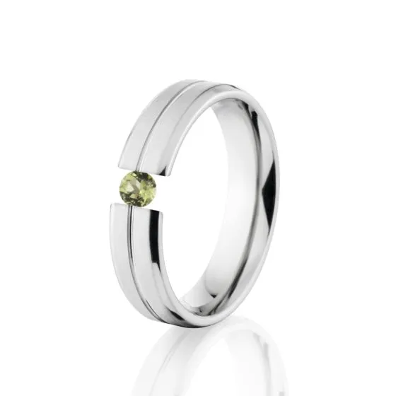 Peridot Tension Ring, Peridot Ring, 5mm Titanium Ring