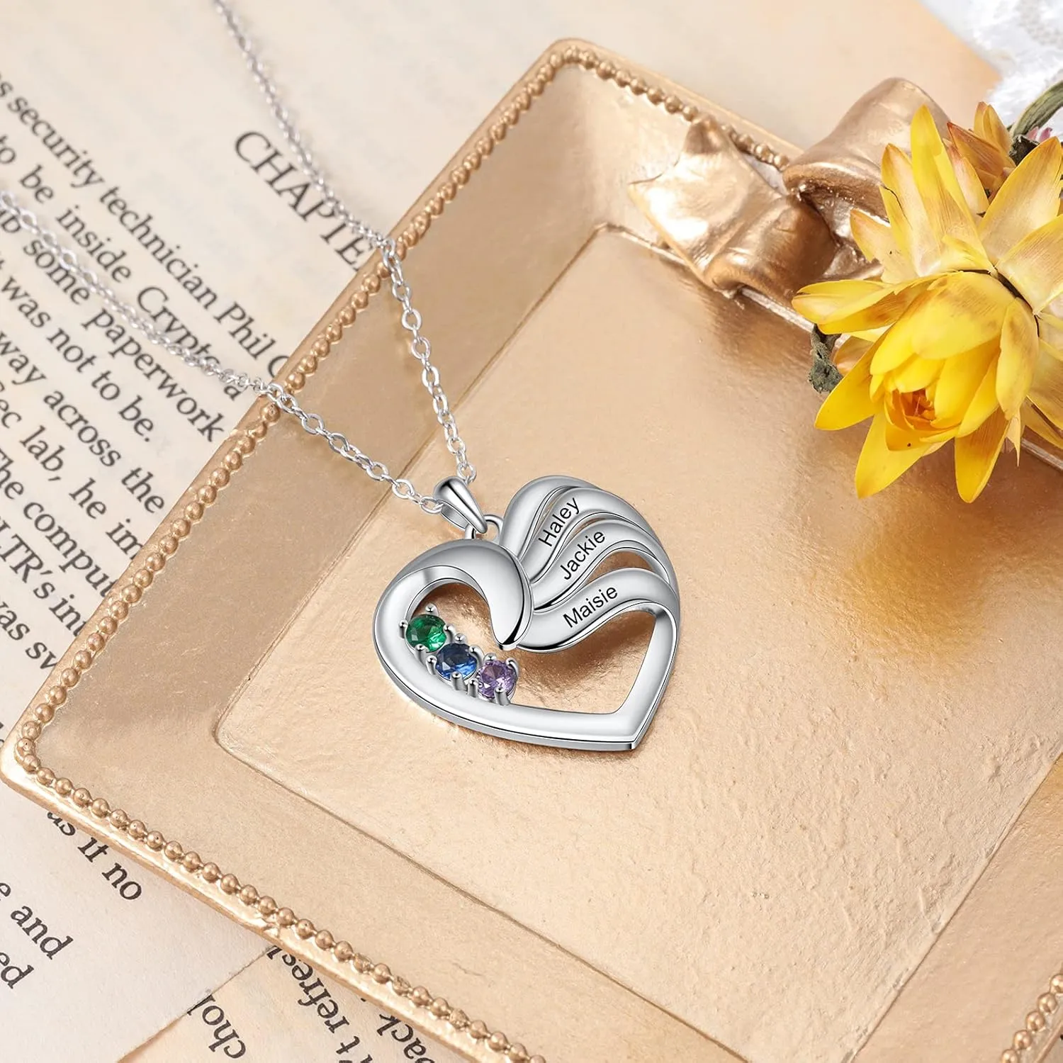 Personalized 2/3/4/5 Names Necklaces for Women,Custom Mothers Day Necklace with 2/3/4/5 Birthstones, for Women,Mother's Day Heart Pendant Name Necklace