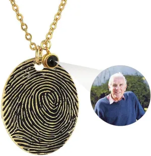 Personalized Fingerprint Necklace with Handwritten Signature Engraving & Photo Projection Pendant - Unique Custom Jewelry Gift for Loved Ones