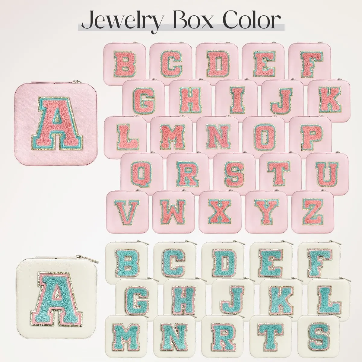 Personalized Jewelry Box, White Travel Jewelry Box with Initial E, Monogrammed Small Jewelry Case Organizer for Girls Teen Tween Kids Women, Mini Travel Essentials Gifts for Birthday Christmas