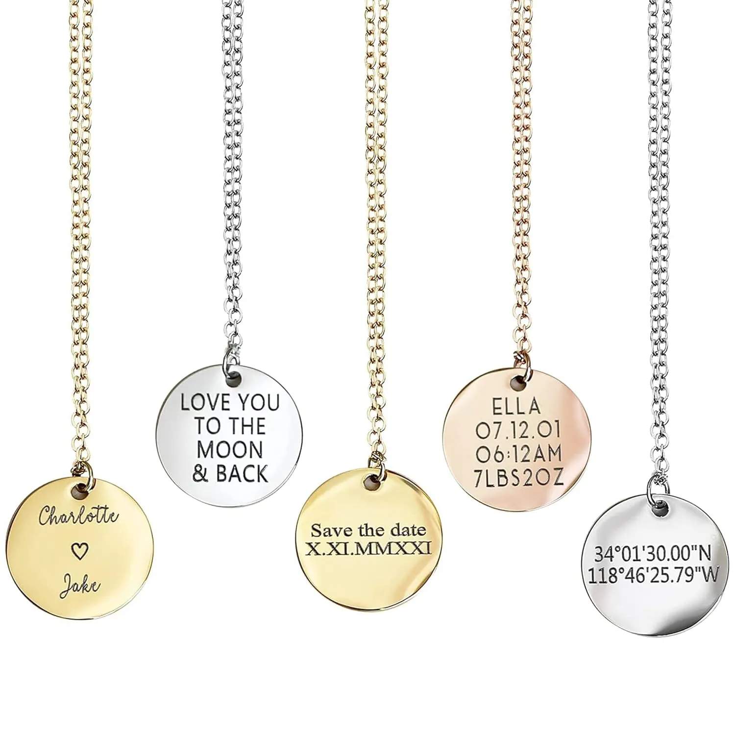 Personalized Name Necklace with Engraving Custom Coordinates, Inspirational Message, Unique Gift for Women, Bridesmaid Proposal Jewelry  LCN-MIX