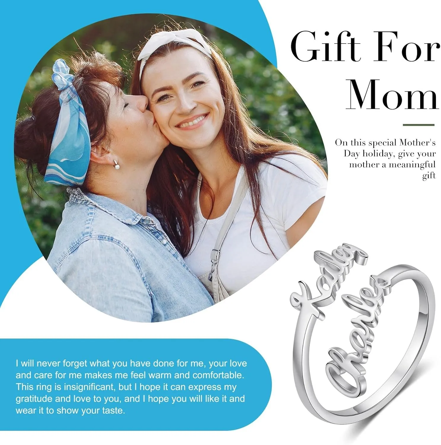 Personalized Name Ring for Women, Custom Promise Ring for Her Adjustable Couples Rings with 2 Names Personalized Jewelry Gift for Women Mother BFF