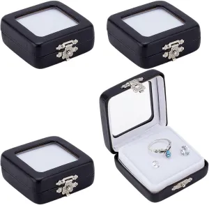 PH PandaHall 4pcs PU Leather Gemstone Display Box, Small Jewelry Containers Black Rectangle Storage Case Rock Collection Box with Visible Window and Sponge for Small Items Gems Diamond Displaying