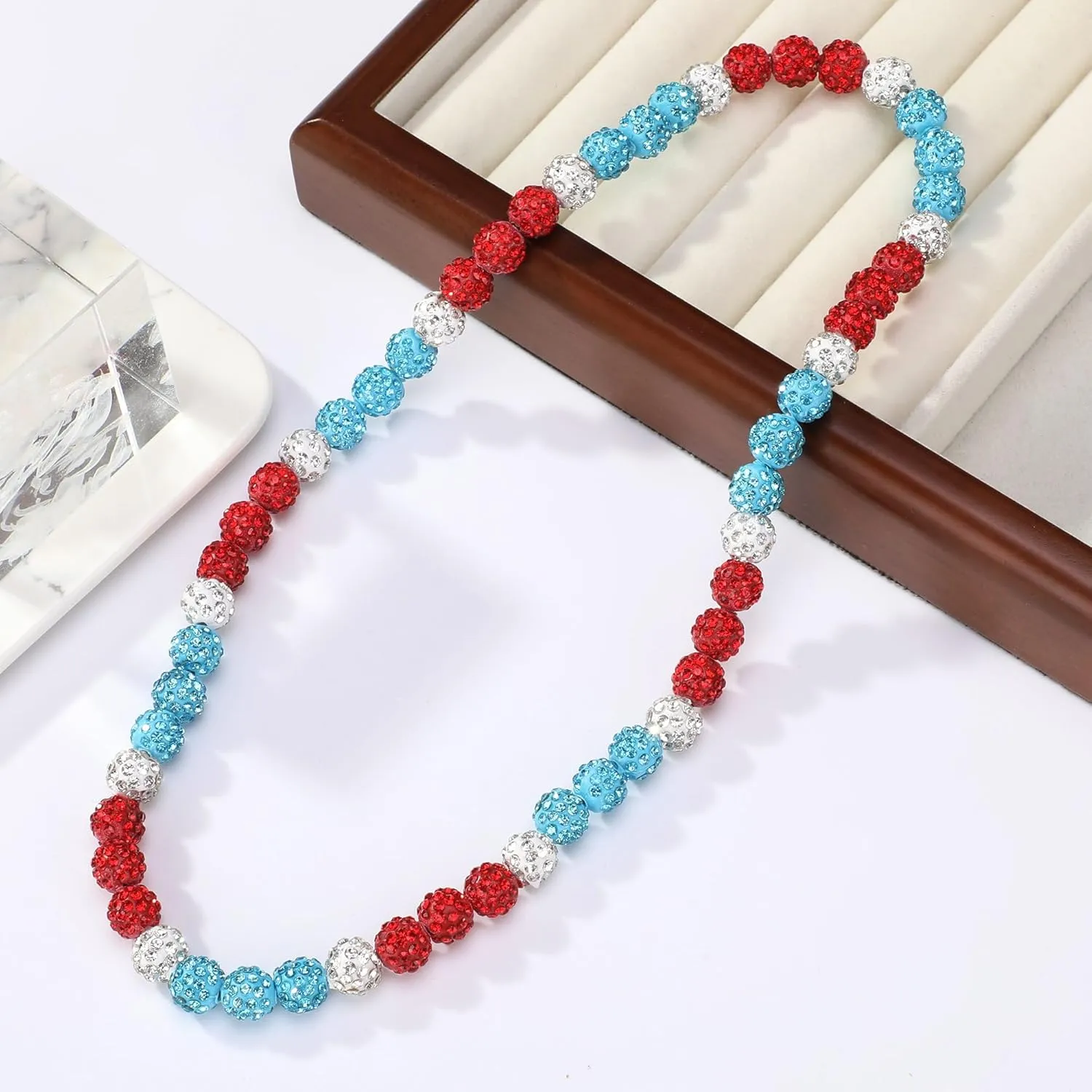 Philadelphia Phils Baseball Necklace For Men Women Baseballer Inspired Beaded Necklace Unisex Rhinestone Discoball Necklaces Jewelry-gift for baseball team lovers