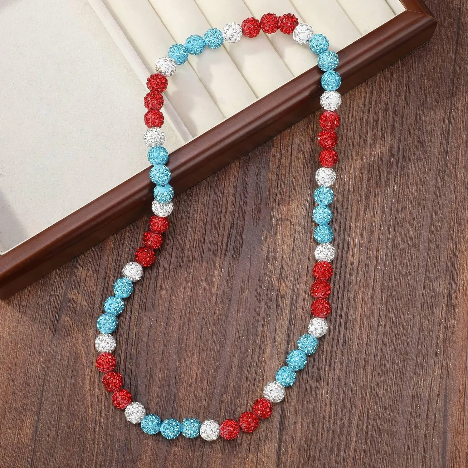 Philadelphia Phils Baseball Necklace For Men Women Baseballer Inspired Beaded Necklace Unisex Rhinestone Discoball Necklaces Jewelry-gift for baseball team lovers