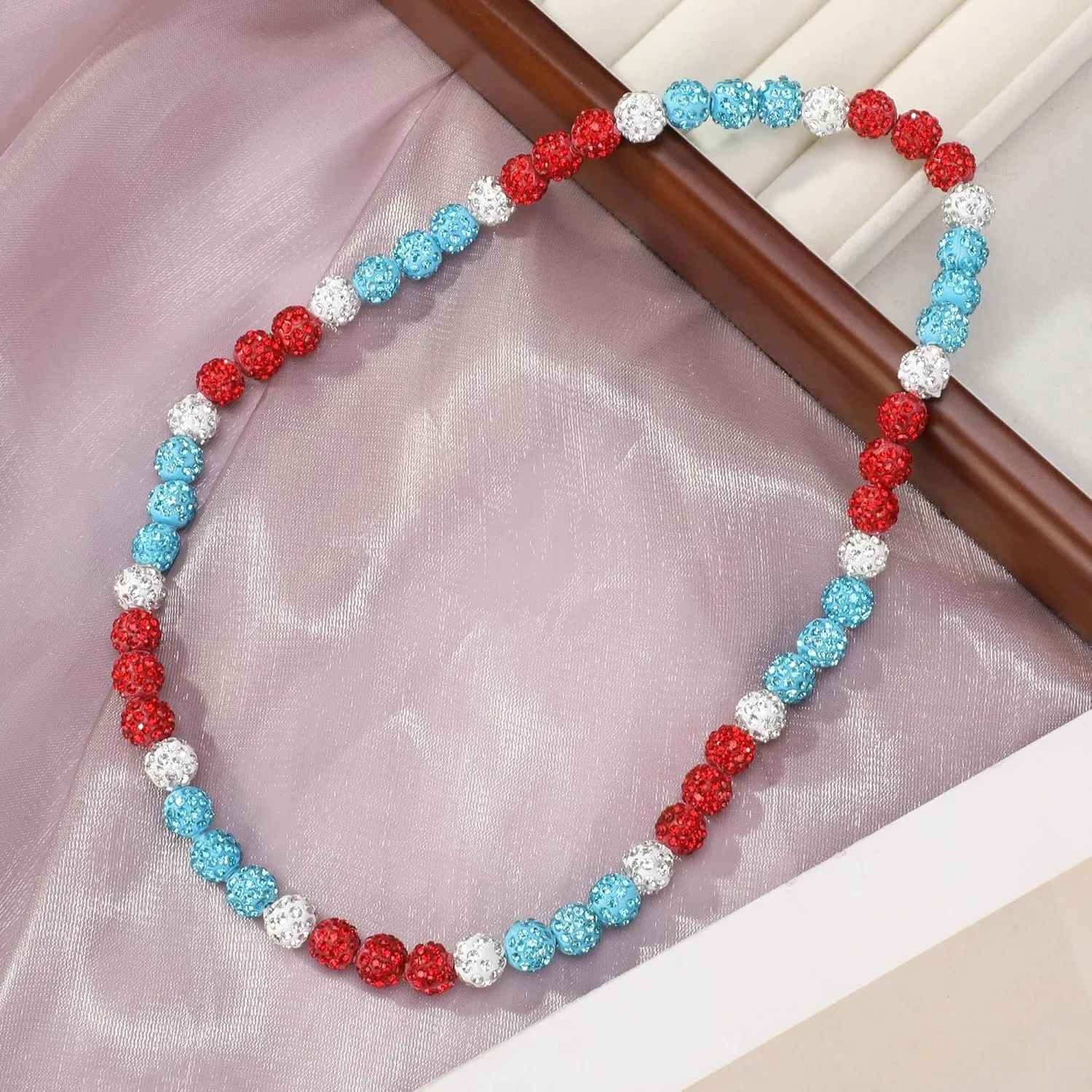 Philadelphia Phils Baseball Necklace For Men Women Baseballer Inspired Beaded Necklace Unisex Rhinestone Discoball Necklaces Jewelry-gift for baseball team lovers