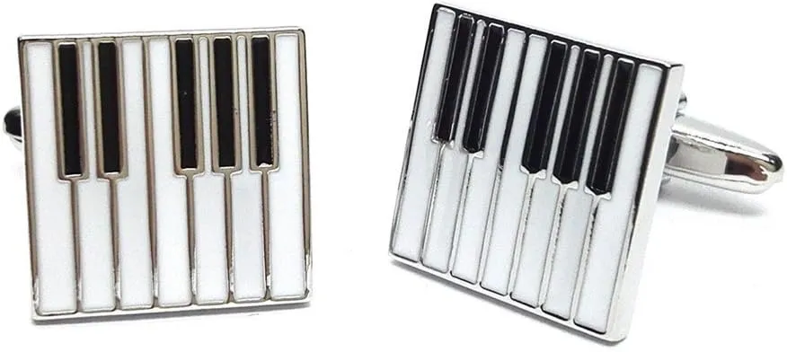 Piano Keys Cufflinks Gift Music Fan Cuff Links (White Silver)