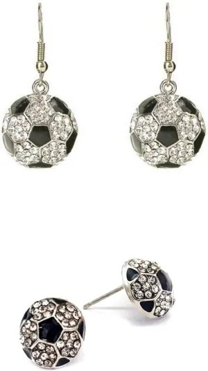 Pingyongchang 2 Pairs Football Rhinestone Dangle Drop Earrings for Women Cute Baseball Soccer Rugby Shiny Crystal Sport Lover Earrings Football Sport Game Jewelry Gift-Soccer