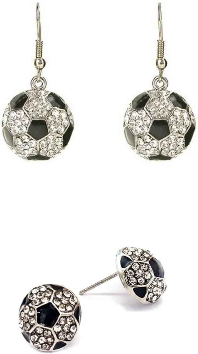 Pingyongchang 2 Pairs Football Rhinestone Dangle Drop Earrings for Women Cute Baseball Soccer Rugby Shiny Crystal Sport Lover Earrings Football Sport Game Jewelry Gift-Soccer