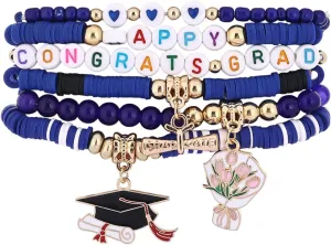 Pingyongchang Class of 2025 Graduation Beaded Stretch Bracelets Cute Handmade Happy Grad Clay Stackable Friendship Bracelet for Student Teacher Graduation Party Jewelry Gift