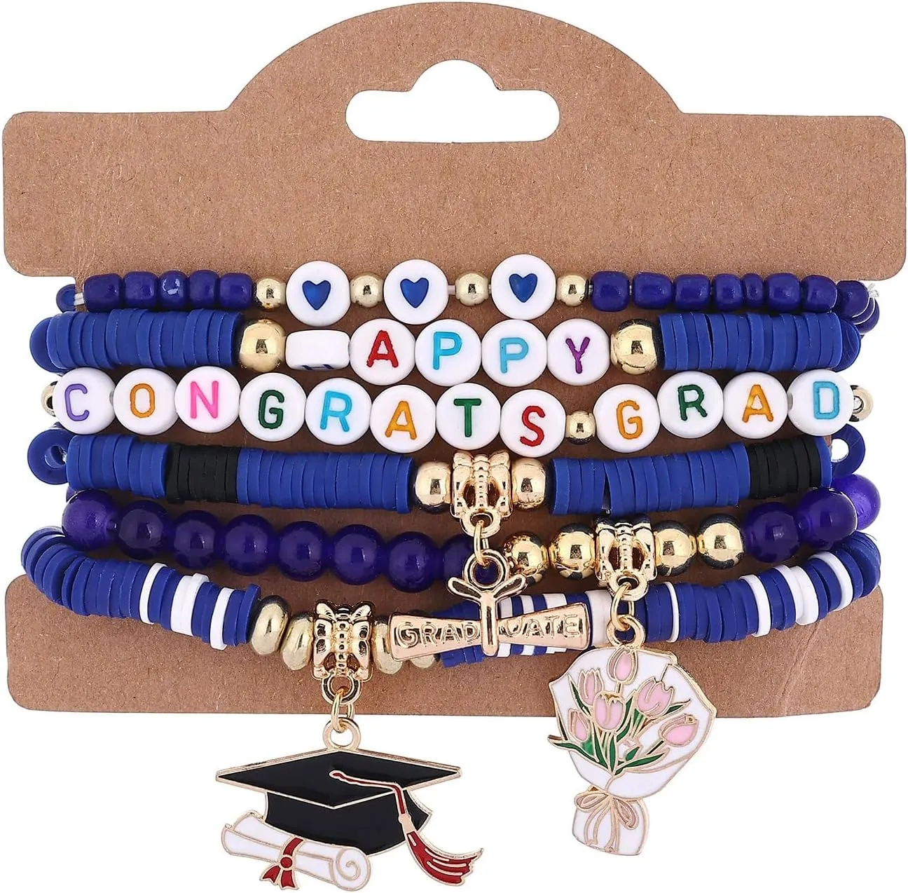 Pingyongchang Class of 2025 Graduation Beaded Stretch Bracelets Cute Handmade Happy Grad Clay Stackable Friendship Bracelet for Student Teacher Graduation Party Jewelry Gift