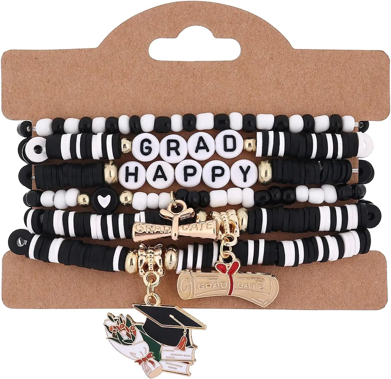 Pingyongchang Class of 2025 Graduation Beaded Stretch Bracelets Cute Handmade Happy Grad Clay Stackable Friendship Bracelet for Student Teacher Graduation Party Jewelry Gift