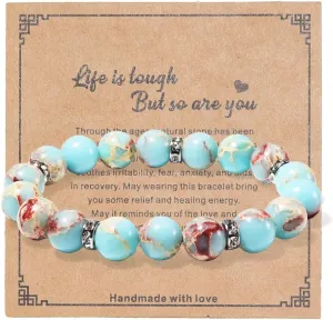 Pingyongchang Natural Stones Beaded Bracelet Elastic Stretch Crystal Strand Bracelet Adjustable Handmade Braided Rope Gemstone Elastic String Bracelets for Women Friendship Gifts Jewelry